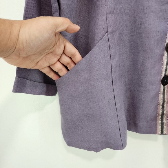 Taylor G Women's Linen Vintage Button Front Lagenlook Shirt - M - Picture 6 of 7